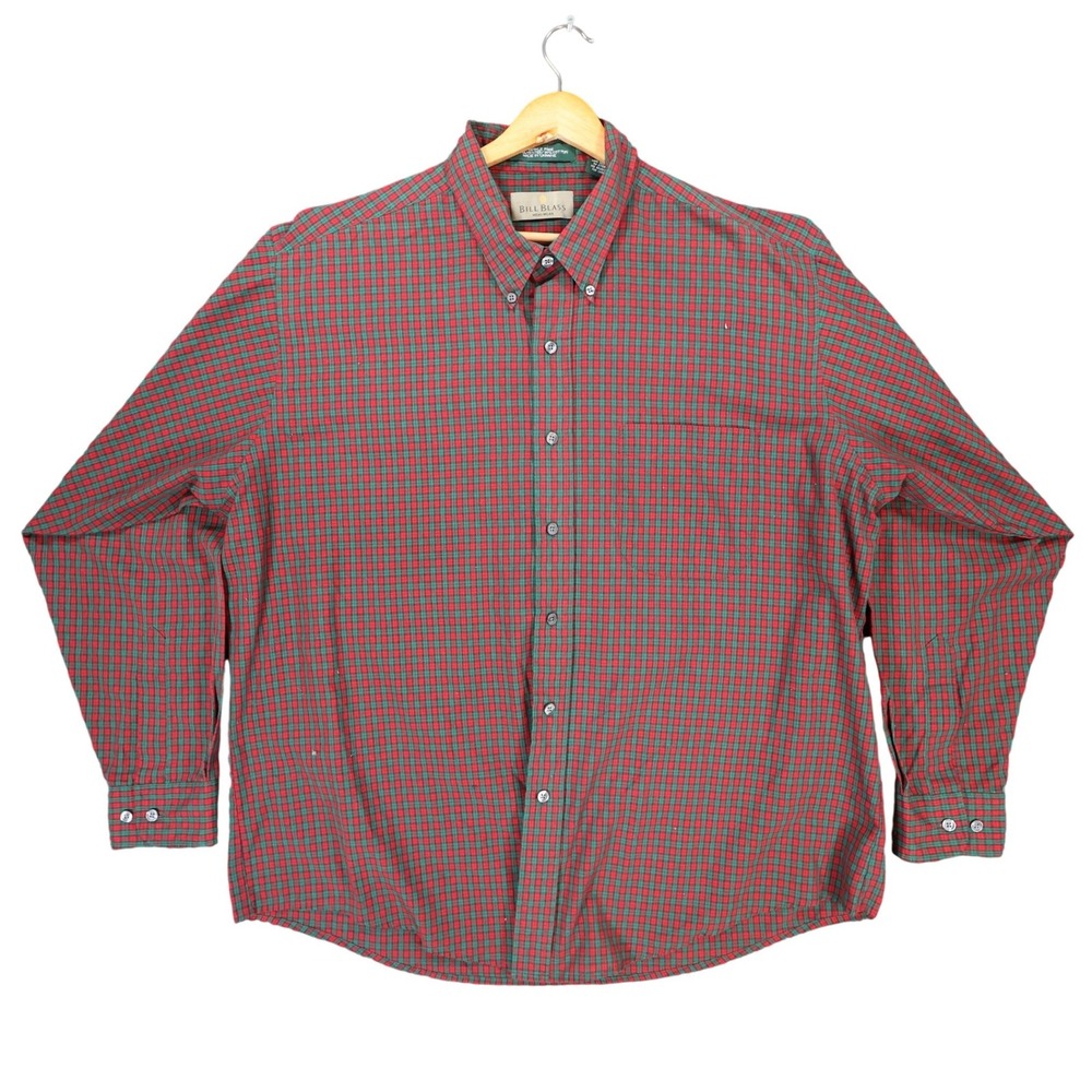 Bill Blass Button Down Shirt Mens XXL Red Excellent Wrinkle Free Plaid